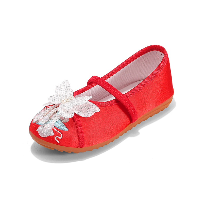 Pantofi Hanfu pentru fete, în stil etnic — partea superioară din in, branț EVA, talpă din tendon de vițel, închidere cu cataramă