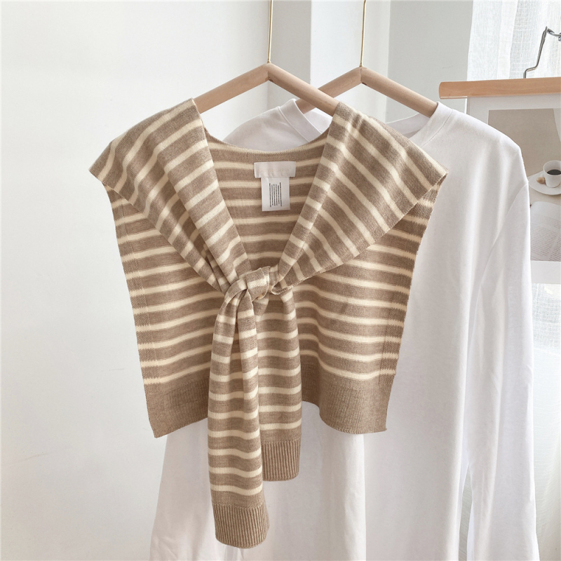 Šal s prugama za žene s ukrasom lažni ovratnik, pleteni materijal, warp-knit, prašini otporan, ljetni komad
