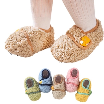 Dječje papuče za pod s karikaturalnim dizajnom, neklizajuća potplat, Velcro zatvaranje, debeli fleece ulošak, pogodna za zimu, proljeće i jesen