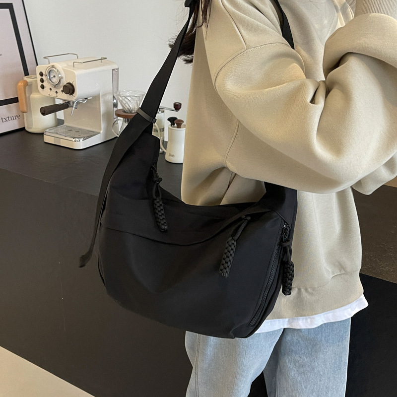 Dumpling-stílusú vászontáska, szabadidő és utazásokhoz, cipzár, poliészter bélés, 2025 tavasz