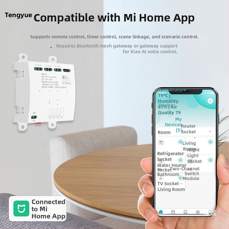 Μονάδα ρελέ διακόπτης με δυνατότητα mesh, τηλεχειριστήριο, συνδεδεμένη με την εφαρμογή Mijia, υποστήριξη Xiao AI