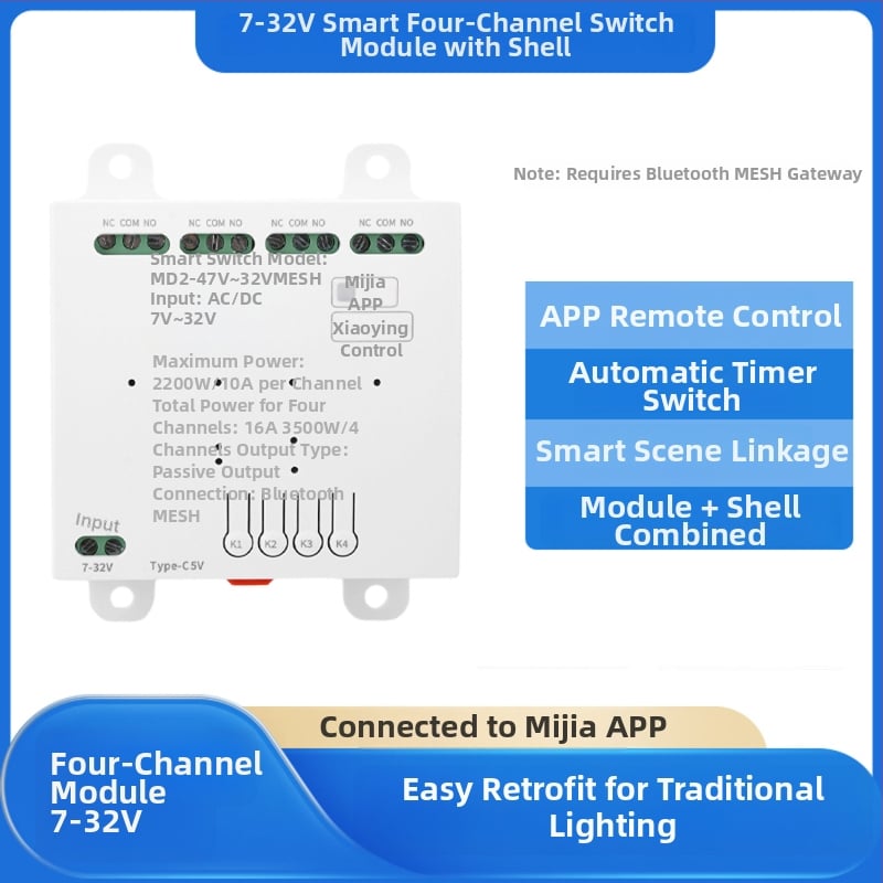 Μονάδα ρελέ διακόπτης με δυνατότητα mesh, τηλεχειριστήριο, συνδεδεμένη με την εφαρμογή Mijia, υποστήριξη Xiao AI