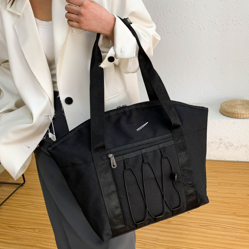 Geantă Tote din Oxford cu fermoar, stil urban, formă orizontal pătrată