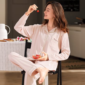 Σετ πιτζάμες θηλάζουσας, 100% βαμβάκι, μακριά μανίκια, άνοιγμα θηλασμού, άνοιξη 2024, στυλ ιαπωνο-κορεατικό χαλαρό