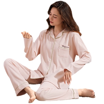 Σετ πιτζάμες θηλάζουσας, 100% βαμβάκι, μακριά μανίκια, άνοιγμα θηλασμού, άνοιξη 2024, στυλ ιαπωνο-κορεατικό χαλαρό