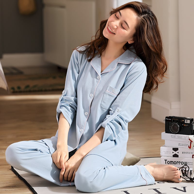 Σετ πιτζάμες θηλάζουσας, 100% βαμβάκι, μακριά μανίκια, άνοιγμα θηλασμού, άνοιξη 2024, στυλ ιαπωνο-κορεατικό χαλαρό