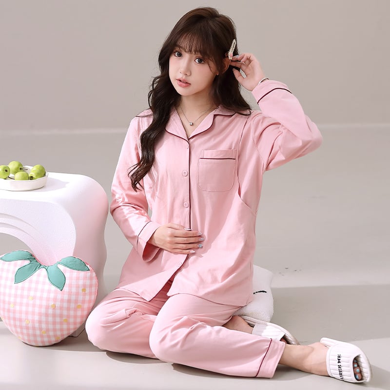 Σετ πιτζάμες θηλάζουσας, 100% βαμβάκι, μακριά μανίκια, άνοιγμα θηλασμού, άνοιξη 2024, στυλ ιαπωνο-κορεατικό χαλαρό