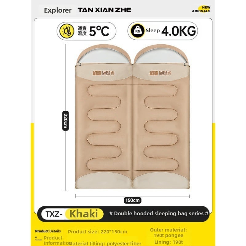 Spací vak pre vonkajšie použitie, zimný, hrubý, štýl obálky, výplň Coral fleece, približne 2,3 kg