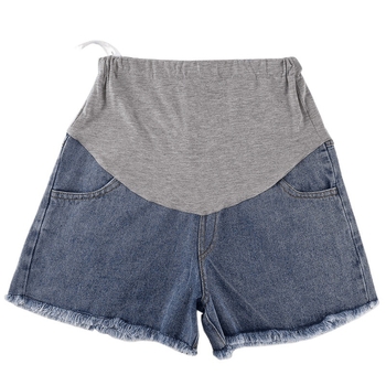 Σορτς εγκυμοσύνης από τζιν, φαρδιά γραμμή, ελαφρύ καλοκαιρινό ύφασμα τζιν/βαμβάκι