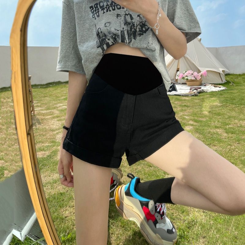 Σορτς εγκυμοσύνης από τζιν, φαρδιά γραμμή, ελαφρύ καλοκαιρινό ύφασμα τζιν/βαμβάκι