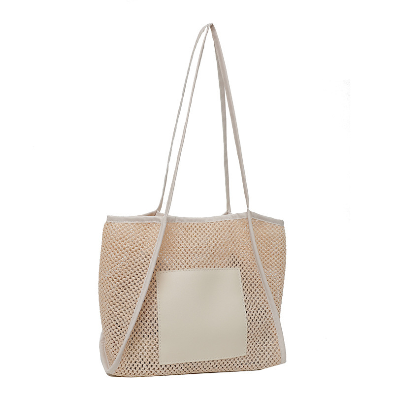 Geantă de damă din pai, cu capacitate mare – stil street fashion, închidere magnetică, buzunare interne pentru telefon și card de identitate