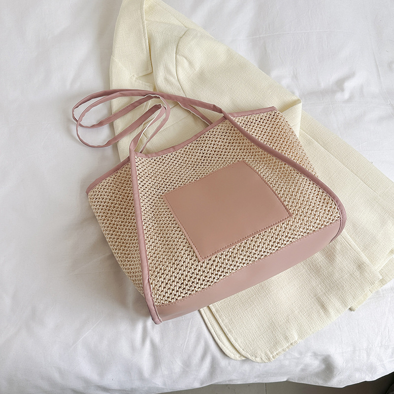 Geantă de damă din pai, cu capacitate mare – stil street fashion, închidere magnetică, buzunare interne pentru telefon și card de identitate