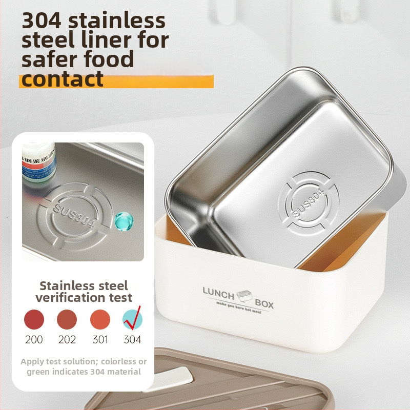 Κουτί μεσημεριανού από ανοξείδωτο χάλυβα 304, μονωμένο, τετράγωνο, αδιάβροχο και σφραγισμένο, διατηρεί το φαγητό φρέσκο, ασφαλές στο φούρνο μικροκυμάτων, στυλ Nordic