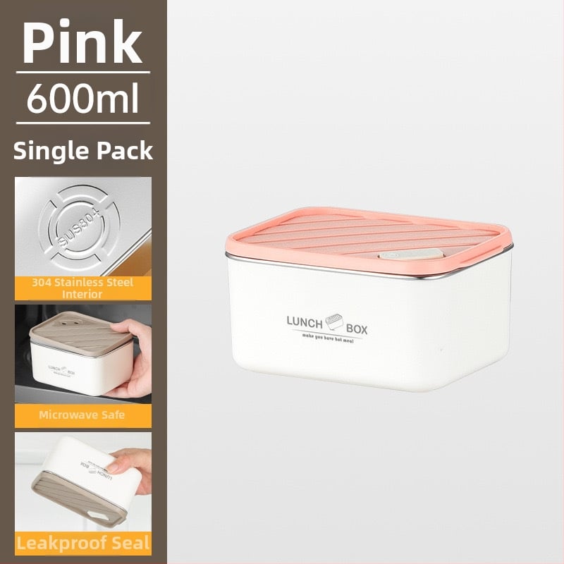 Κουτί μεσημεριανού από ανοξείδωτο χάλυβα 304, μονωμένο, τετράγωνο, αδιάβροχο και σφραγισμένο, διατηρεί το φαγητό φρέσκο, ασφαλές στο φούρνο μικροκυμάτων, στυλ Nordic