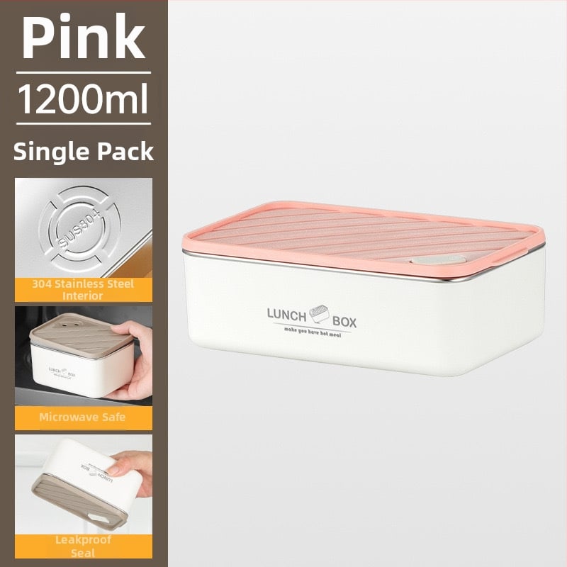 Κουτί μεσημεριανού από ανοξείδωτο χάλυβα 304, μονωμένο, τετράγωνο, αδιάβροχο και σφραγισμένο, διατηρεί το φαγητό φρέσκο, ασφαλές στο φούρνο μικροκυμάτων, στυλ Nordic