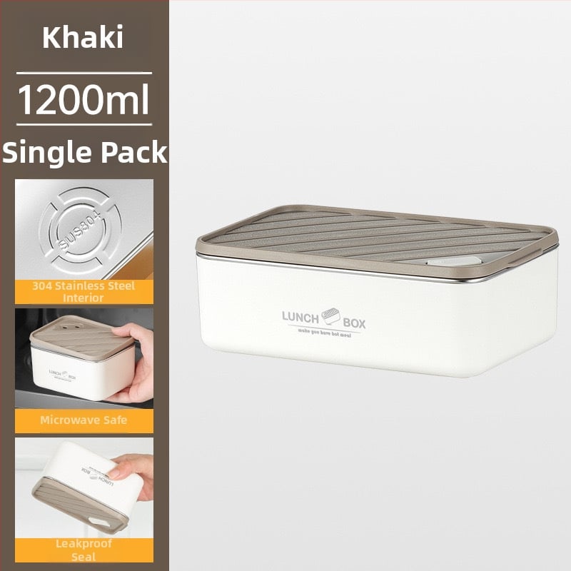 Κουτί μεσημεριανού από ανοξείδωτο χάλυβα 304, μονωμένο, τετράγωνο, αδιάβροχο και σφραγισμένο, διατηρεί το φαγητό φρέσκο, ασφαλές στο φούρνο μικροκυμάτων, στυλ Nordic