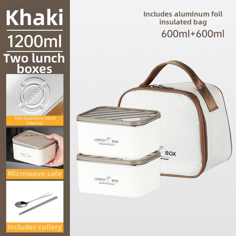 Κουτί μεσημεριανού από ανοξείδωτο χάλυβα 304, μονωμένο, τετράγωνο, αδιάβροχο και σφραγισμένο, διατηρεί το φαγητό φρέσκο, ασφαλές στο φούρνο μικροκυμάτων, στυλ Nordic