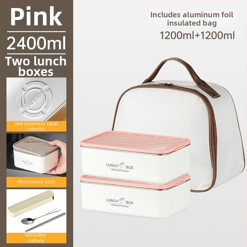 Κουτί μεσημεριανού από ανοξείδωτο χάλυβα 304, μονωμένο, τετράγωνο, αδιάβροχο και σφραγισμένο, διατηρεί το φαγητό φρέσκο, ασφαλές στο φούρνο μικροκυμάτων, στυλ Nordic