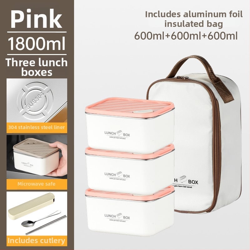 Κουτί μεσημεριανού από ανοξείδωτο χάλυβα 304, μονωμένο, τετράγωνο, αδιάβροχο και σφραγισμένο, διατηρεί το φαγητό φρέσκο, ασφαλές στο φούρνο μικροκυμάτων, στυλ Nordic