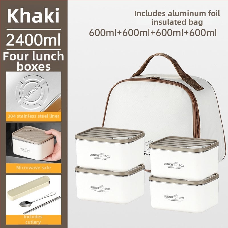 Κουτί μεσημεριανού από ανοξείδωτο χάλυβα 304, μονωμένο, τετράγωνο, αδιάβροχο και σφραγισμένο, διατηρεί το φαγητό φρέσκο, ασφαλές στο φούρνο μικροκυμάτων, στυλ Nordic