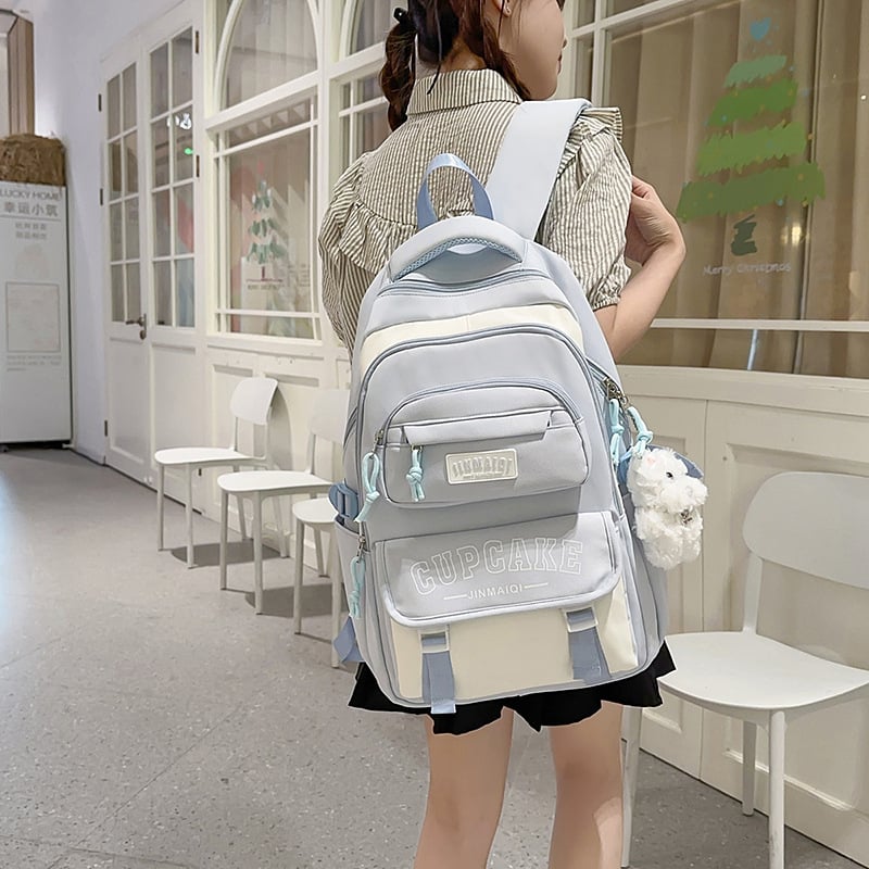 Σχολική τσάντα για κορίτσια, κορεατικού στυλ, ελαφριά και με μεγάλη χωρητικότητα; καμβάς, αναπνέουσα κατασκευή, ιμάντες με αερόσφυρα, επένδυση πολυεστέρα, μοντέλο καλοκαίρι 2025.