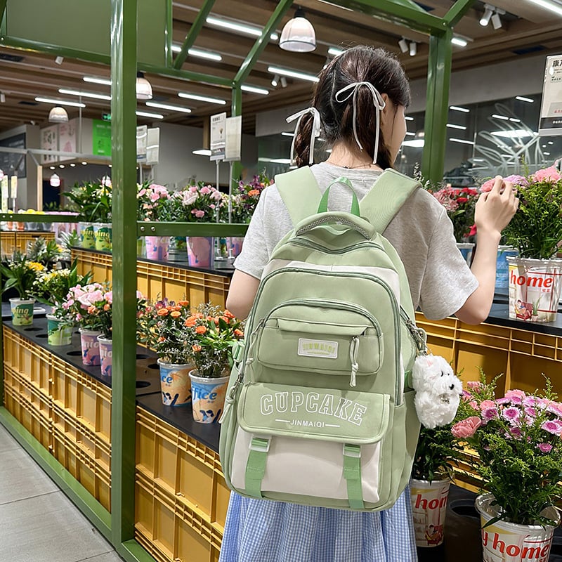 Σχολική τσάντα για κορίτσια, κορεατικού στυλ, ελαφριά και με μεγάλη χωρητικότητα; καμβάς, αναπνέουσα κατασκευή, ιμάντες με αερόσφυρα, επένδυση πολυεστέρα, μοντέλο καλοκαίρι 2025.