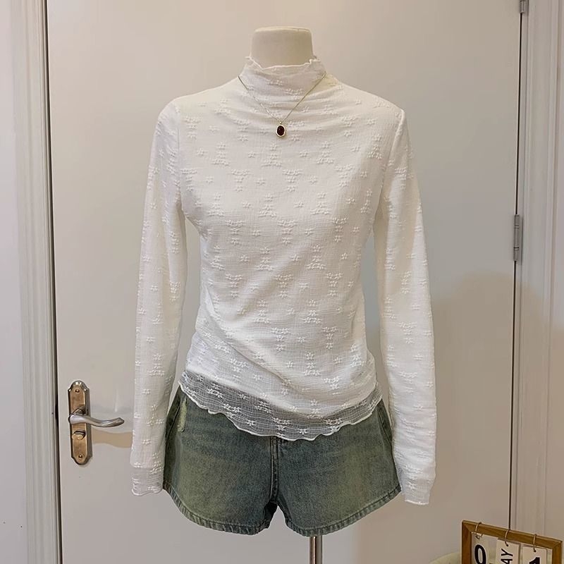 Top z chenille s fleecovou podšívkou, poloturtleneck, princezné rukávy, jednofarebný