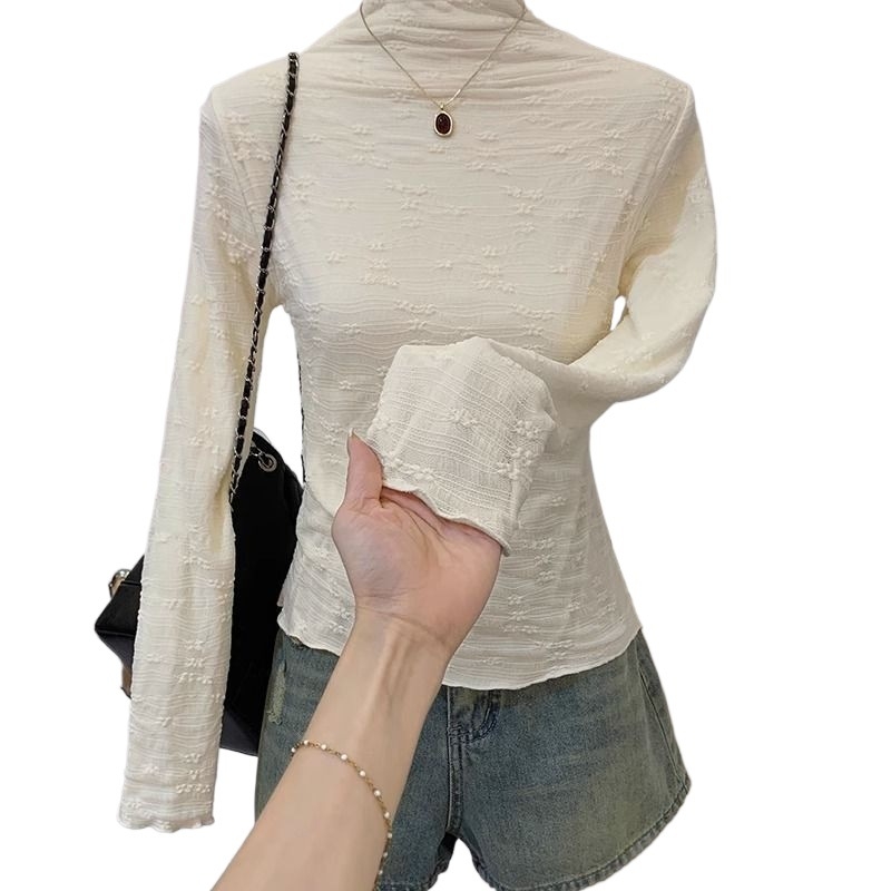 Top z chenille s fleecovou podšívkou, poloturtleneck, princezné rukávy, jednofarebný