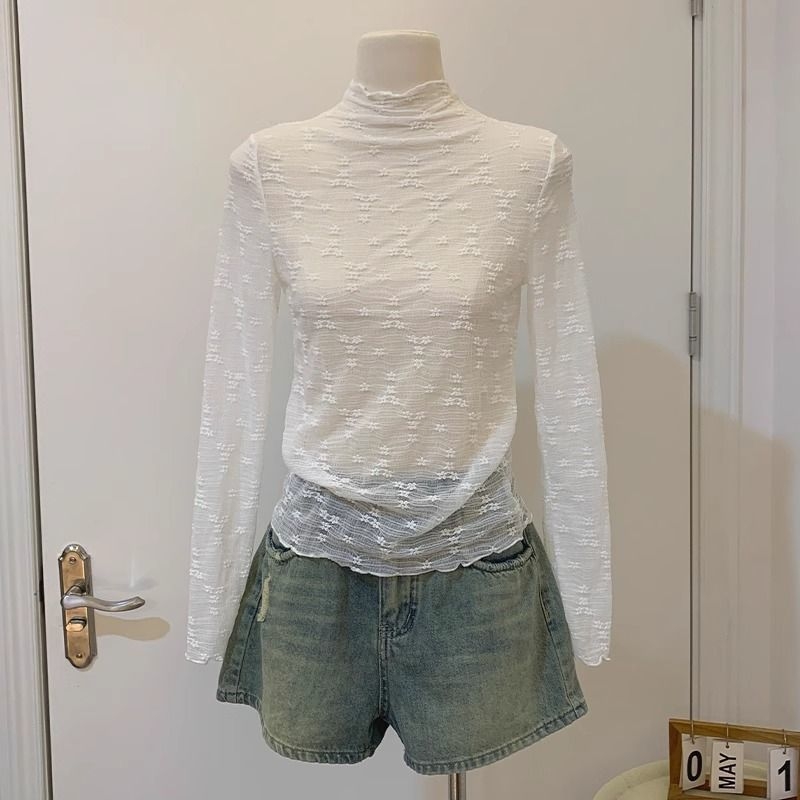 Top z chenille s fleecovou podšívkou, poloturtleneck, princezné rukávy, jednofarebný