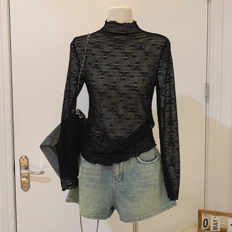 Top z chenille s fleecovou podšívkou, poloturtleneck, princezné rukávy, jednofarebný