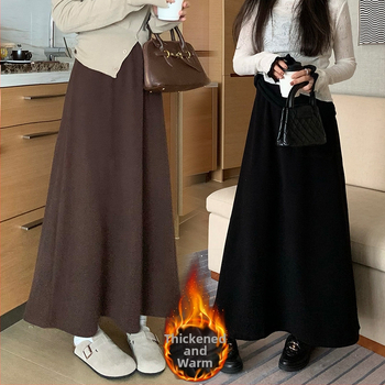 Fustă tricotată în linie A, fără guler, fără mâneci (Lungime medie; Amestec cașmir-poliester)