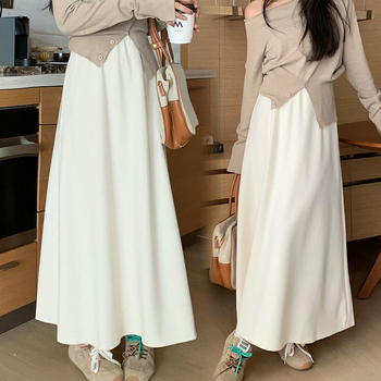 Fustă tricotată în linie A, fără guler, fără mâneci (Lungime medie; Amestec cașmir-poliester)