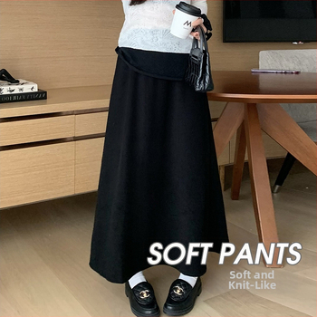 Fustă tricotată în linie A, fără guler, fără mâneci (Lungime medie; Amestec cașmir-poliester)