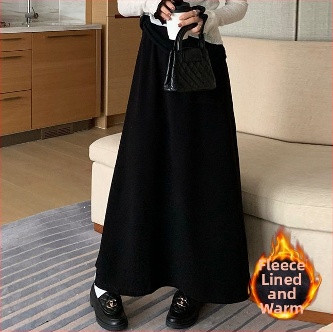 Fustă tricotată în linie A, fără guler, fără mâneci (Lungime medie; Amestec cașmir-poliester)