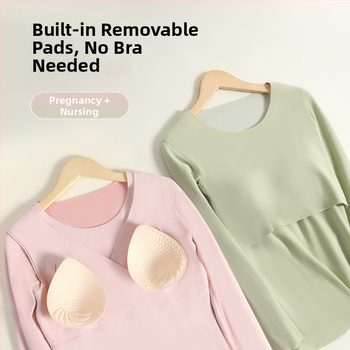 Σετ ρούχων μετά τον τοκετό για θηλάσμό – φθινοπωρινό, με επένδυση για το στήθος, Derong βελούδινο ύφασμα, βασικό υλικό 90–95% πολυεστέρας, spandex <30%, μακριά μανίκια