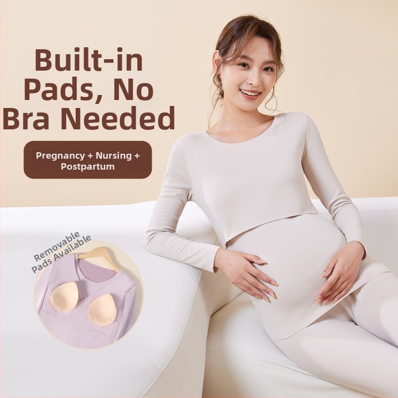 Постпартално облекло за кърмене – есенен комплект пижами за бременни, с подплата за бюста, Derong плюшен плат, основен състав 90–95% полиестер, спандекс <30%, дълги ръкави