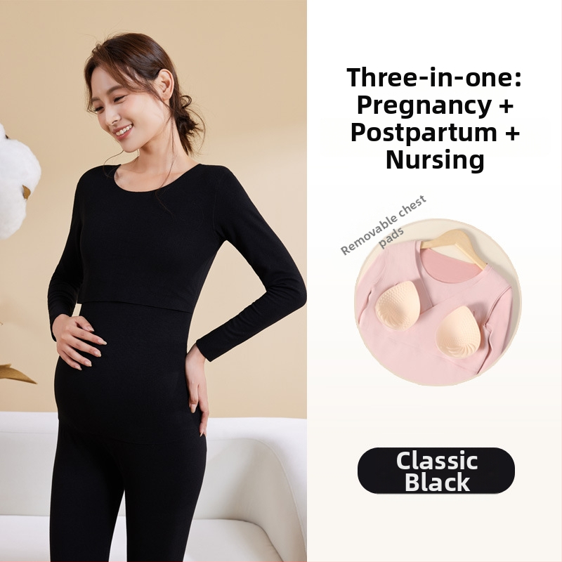 Σετ ρούχων μετά τον τοκετό για θηλάσμό – φθινοπωρινό, με επένδυση για το στήθος, Derong βελούδινο ύφασμα, βασικό υλικό 90–95% πολυεστέρας, spandex <30%, μακριά μανίκια
