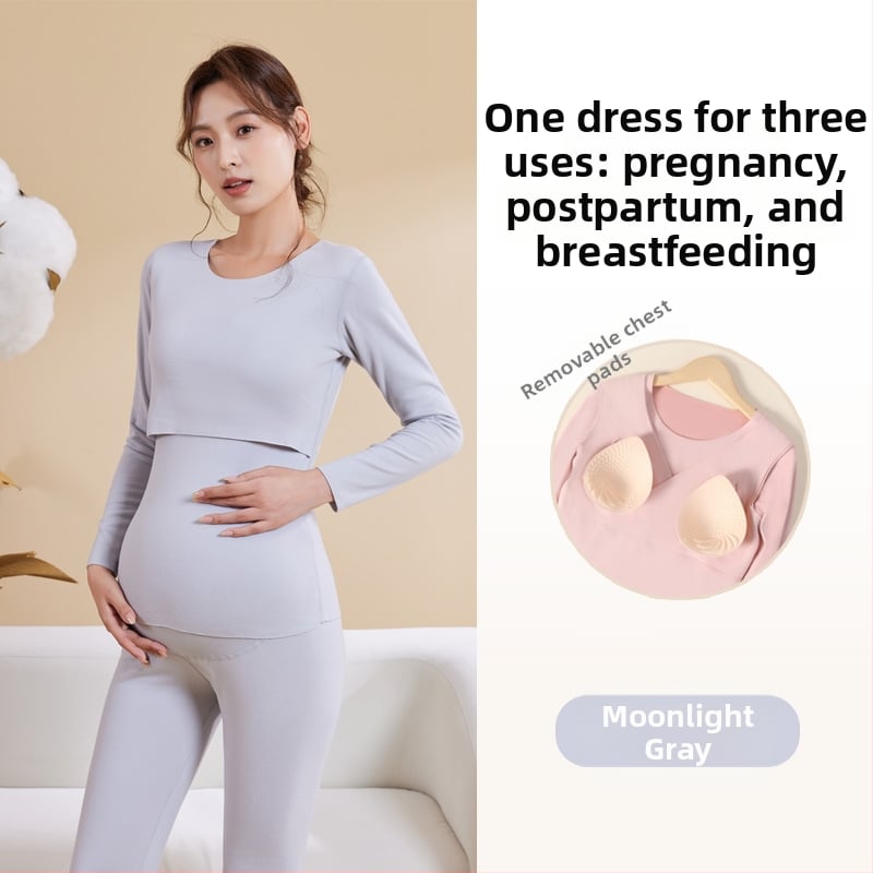 Σετ ρούχων μετά τον τοκετό για θηλάσμό – φθινοπωρινό, με επένδυση για το στήθος, Derong βελούδινο ύφασμα, βασικό υλικό 90–95% πολυεστέρας, spandex <30%, μακριά μανίκια