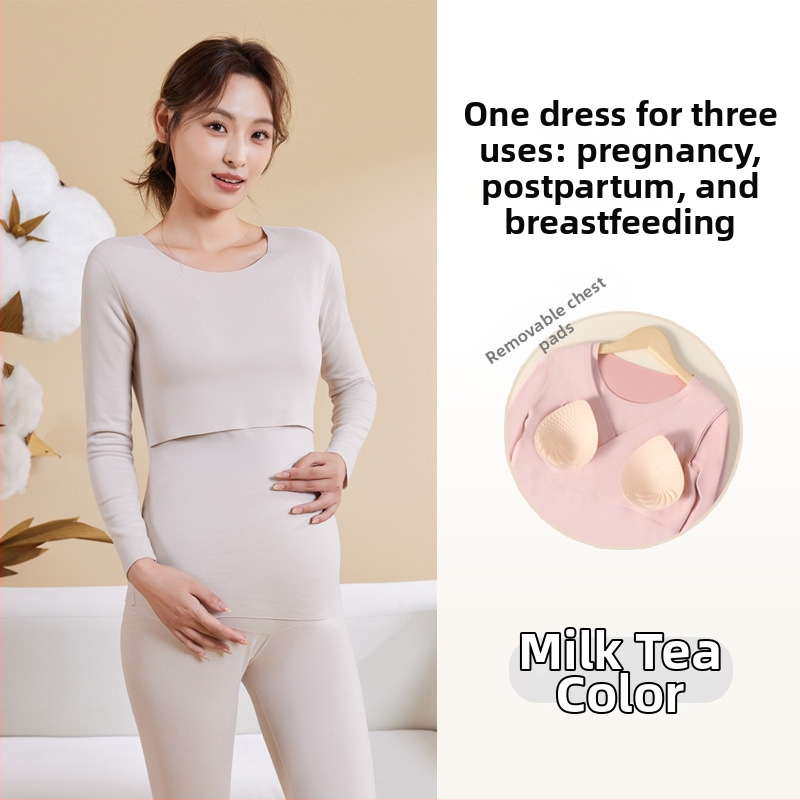 Σετ ρούχων μετά τον τοκετό για θηλάσμό – φθινοπωρινό, με επένδυση για το στήθος, Derong βελούδινο ύφασμα, βασικό υλικό 90–95% πολυεστέρας, spandex <30%, μακριά μανίκια