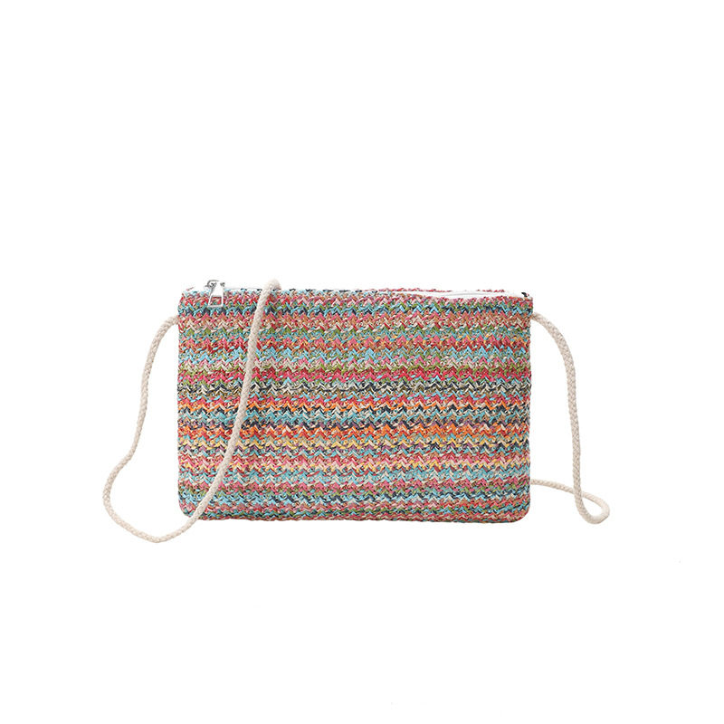 Torba od slame u ulicnom stilu, oblik torbe-pismo, crossbody, horizontalno kvadratna, zatvarač, trodimenzionalni dizajn