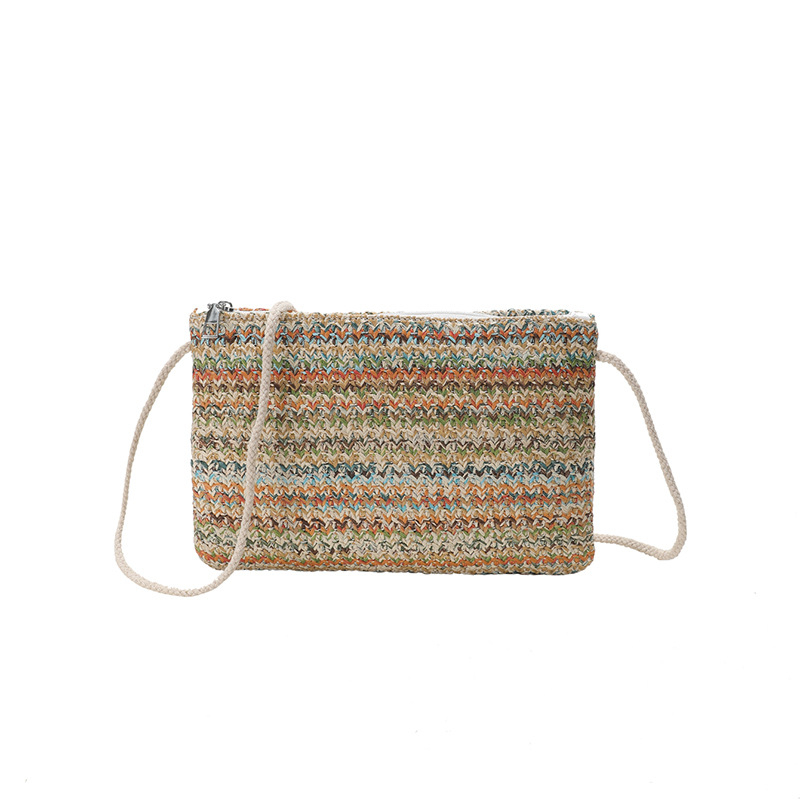 Torba od slame u ulicnom stilu, oblik torbe-pismo, crossbody, horizontalno kvadratna, zatvarač, trodimenzionalni dizajn