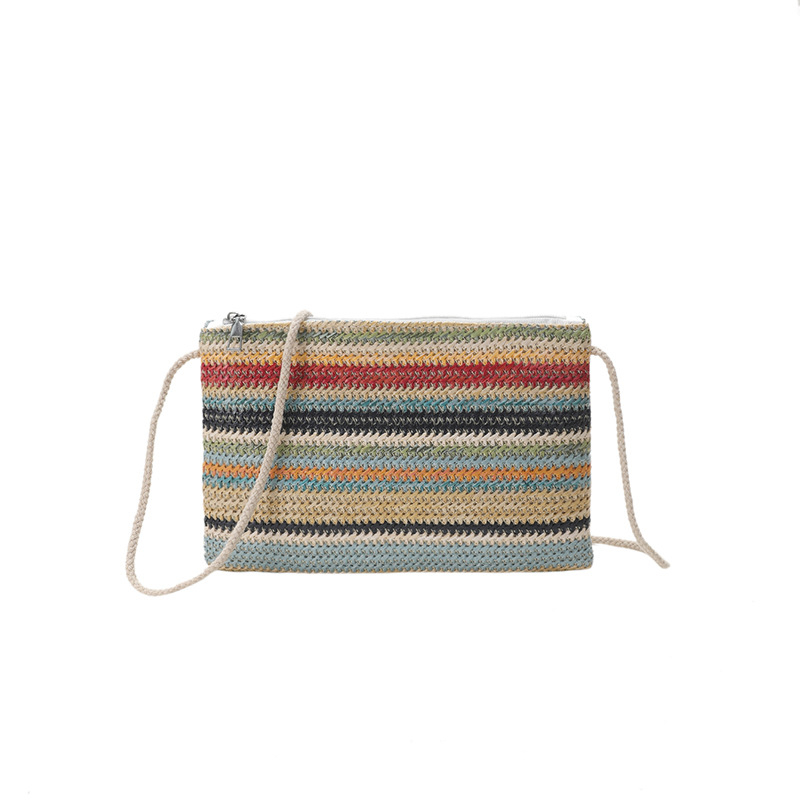 Torba od slame u ulicnom stilu, oblik torbe-pismo, crossbody, horizontalno kvadratna, zatvarač, trodimenzionalni dizajn