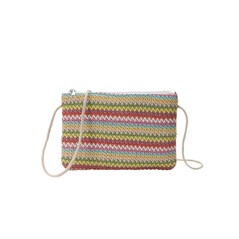 Torba od slame u ulicnom stilu, oblik torbe-pismo, crossbody, horizontalno kvadratna, zatvarač, trodimenzionalni dizajn