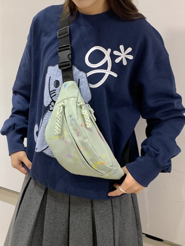 Torba za struk / Crossbody torba s dizajnom slova, Oxford tkanina, zatvarač, džep za dokumente, strukturirani vanjski džep, poliester podstava