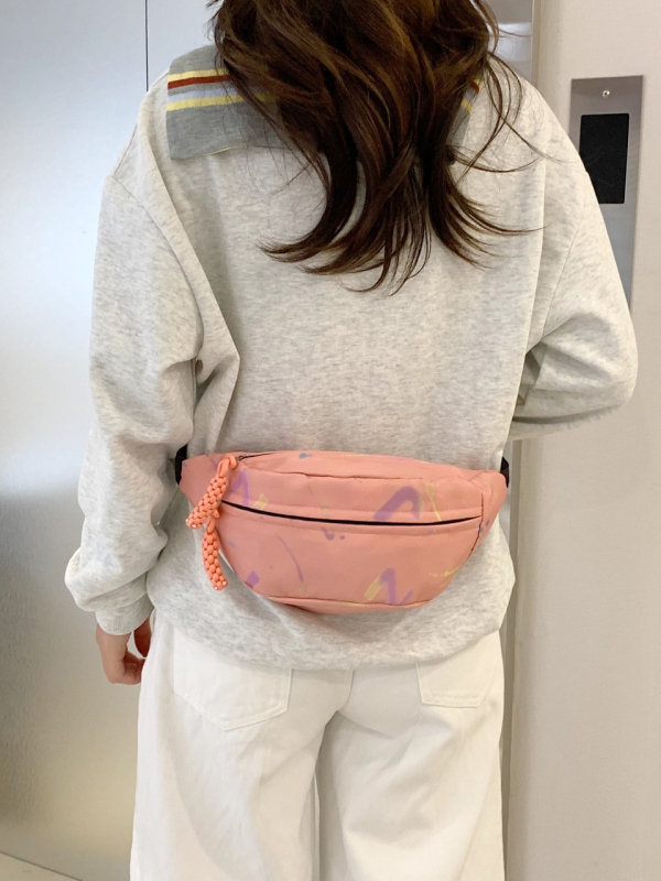 Torba za struk / Crossbody torba s dizajnom slova, Oxford tkanina, zatvarač, džep za dokumente, strukturirani vanjski džep, poliester podstava