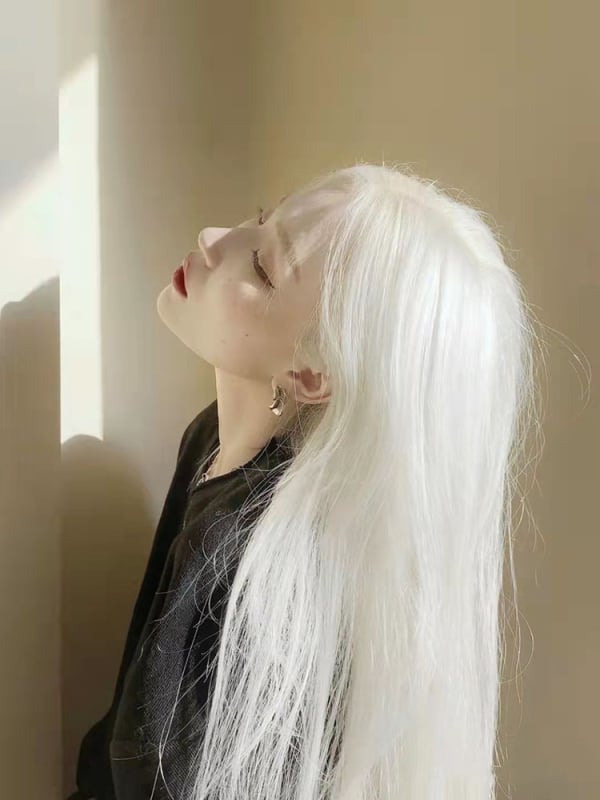 Perucă pentru femei, păr lung drept, stil natural, fire rezistente la căldură, breton cu parte mijlocie, Model 010