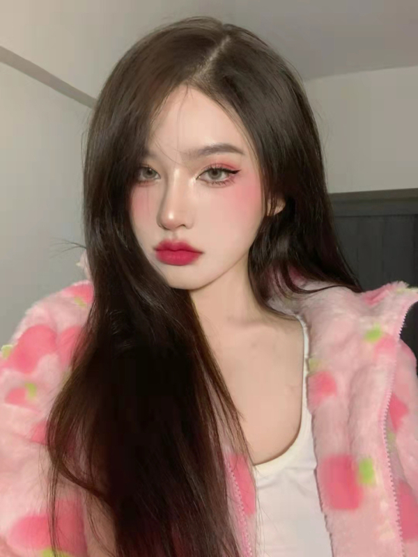 Perucă pentru femei, păr lung drept, stil natural, fire rezistente la căldură, breton cu parte mijlocie, Model 010