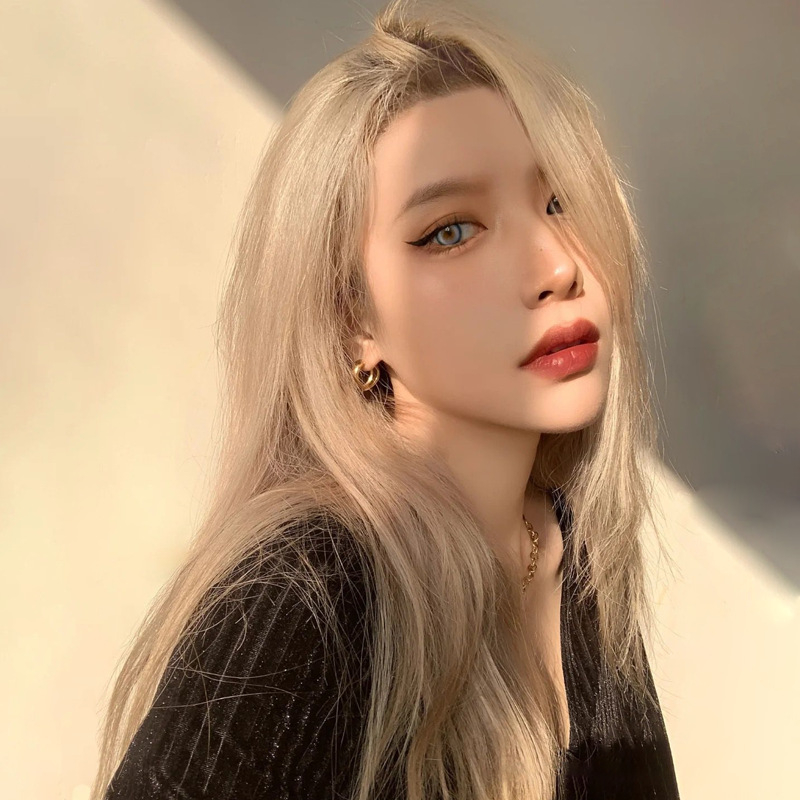 Perucă pentru femei, păr lung drept, stil natural, fire rezistente la căldură, breton cu parte mijlocie, Model 010