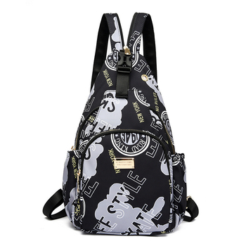 Chi weng Tiskana najlonska torbica za prsa — mini crossbody/torba preko ramena, višestruka namjena, zatvarač, najlonska podstava, stil Mix and Match