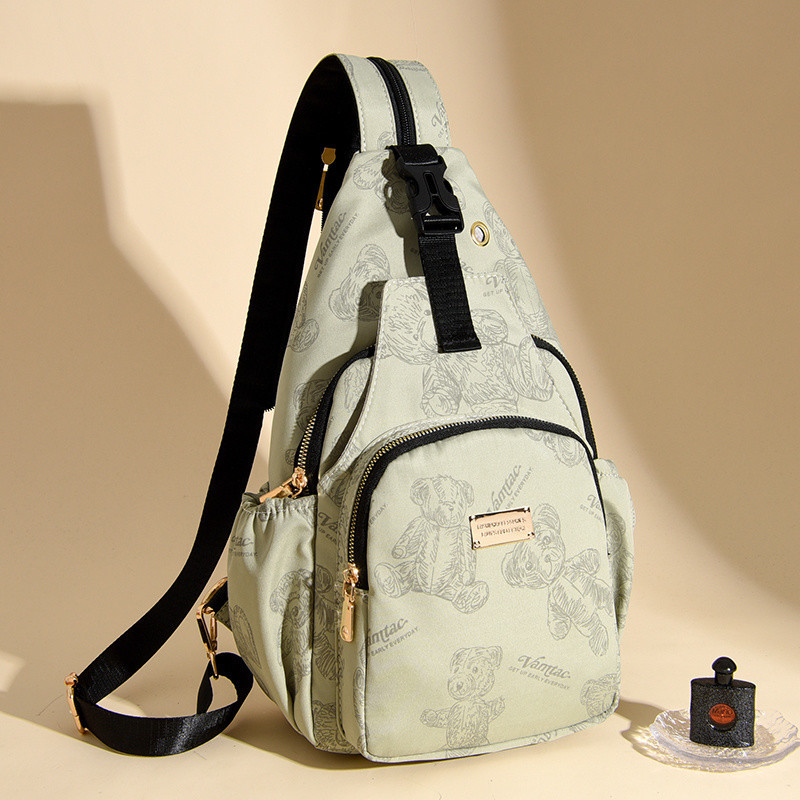 Chi weng Tiskana najlonska torbica za prsa — mini crossbody/torba preko ramena, višestruka namjena, zatvarač, najlonska podstava, stil Mix and Match